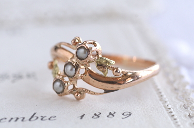 アンティークハーフパールリング　フランス　ヴィンテージジュエリー　アールヌーボー