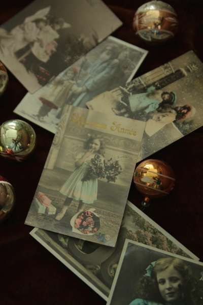 アンティーククリスマスカード　フランス　cartes de voeux　少女写真