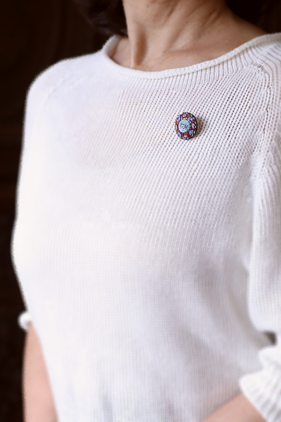 マイクロモザイクのスーベニールブローチとクロスペンダント　イタリア　アンティークストリュフ