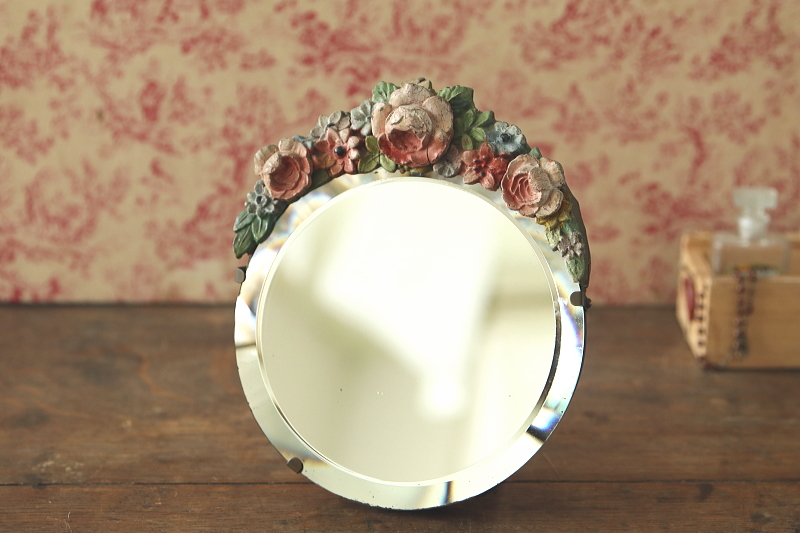 薔薇のバーボラミラー　イギリス　アンティークストリュフ