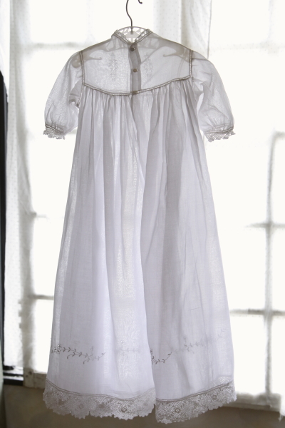 アイリッシュクロッシェ　コットンローンベビードレス　イギリス　アンティークストリュフ