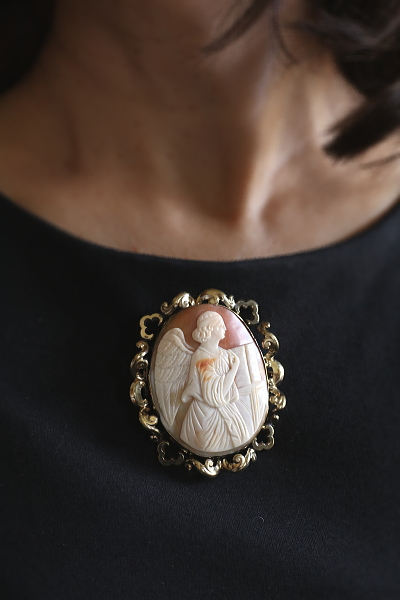 大天使のシェルカメオブローチ　ガブリエル　ヴィクトリアン　イギリス　アンティークストリュフ