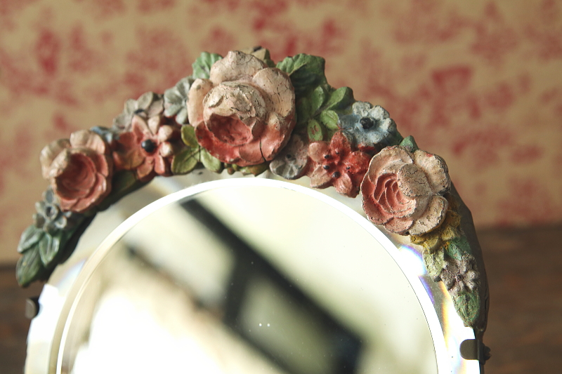 薔薇のバーボラミラー　イギリス　アンティークストリュフ