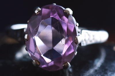 オーバルカットアメシスト　シルバーリング　イギリス　アンティークストリュフ