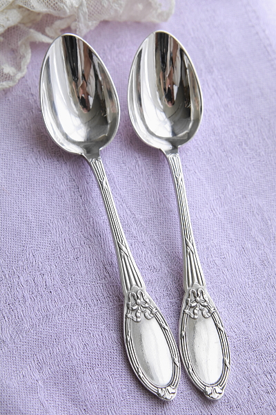 リボンレリーフ　ティースプーンペア　boulenger マリーアントワネット　フランス　アンティークストリュフ