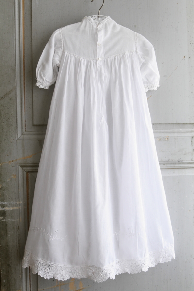 アイリッシュクロッシェ　コットンローンベビードレス　イギリス　アンティークストリュフ