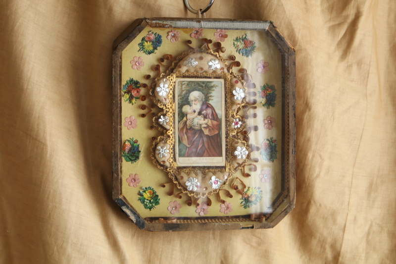 聖ヨセフ　聖父子像　額装壁飾り　フランス　 アンティークストリュフ