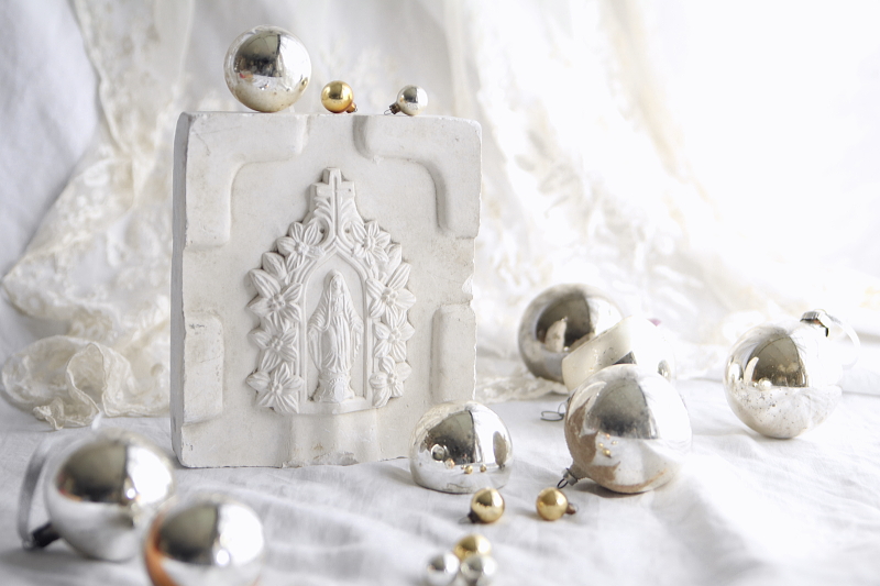 聖水盤の石膏型　聖母マリア　フランス　 アンティークストリュフ