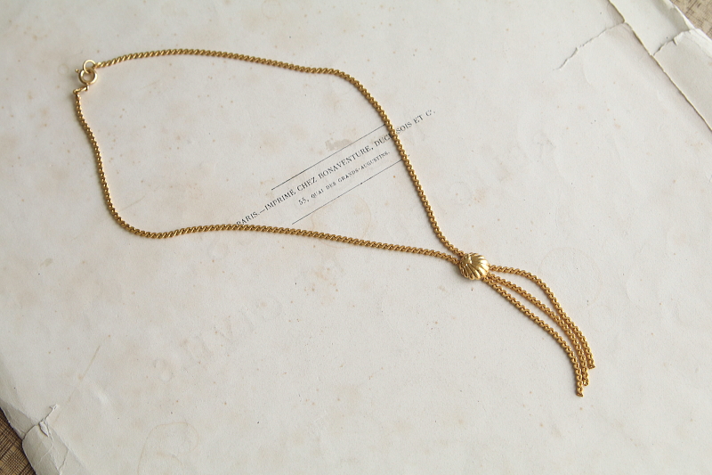 シェルパターン　ゴールドトーンメタルネックレス　コスチュームジュエリー　イギリス アンティークストリュフ