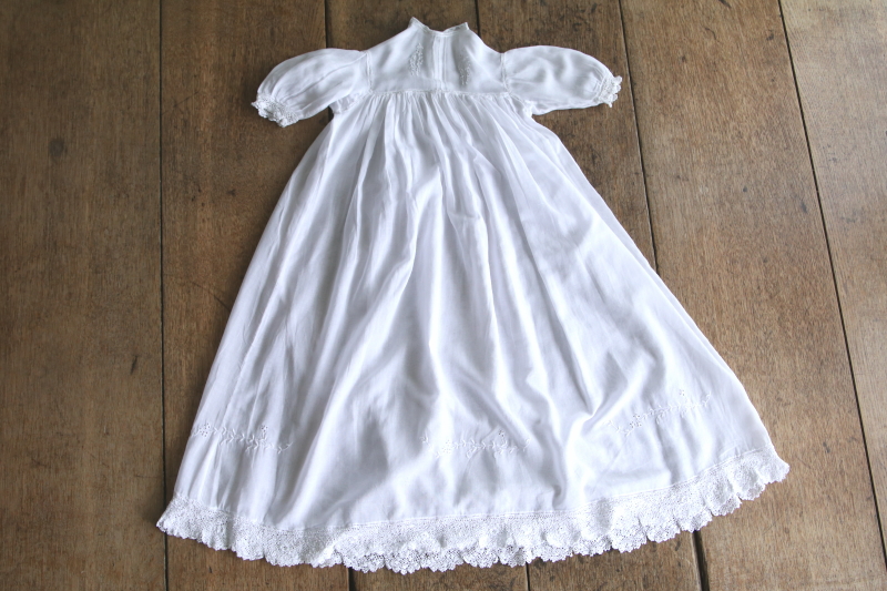 アイリッシュクロッシェ　コットンローンベビードレス　イギリス　アンティークストリュフ