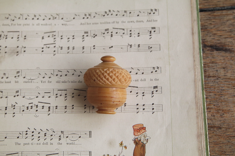 ベジタブルアイボリーのシンブルケース　ヴィクトリアン　イギリス　アンティークストリュフ