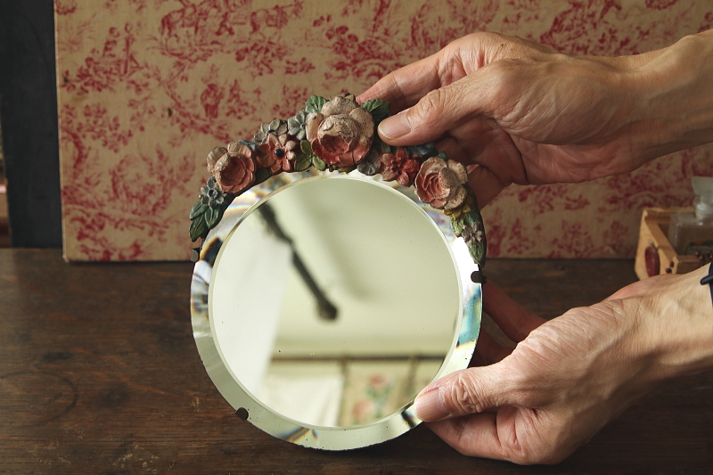 薔薇のバーボラミラー　イギリス　アンティークストリュフ