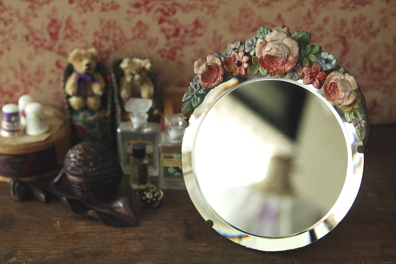 薔薇のバーボラミラー　イギリス　アンティークストリュフ