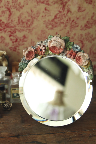 薔薇のバーボラミラー　イギリス　アンティークストリュフ 20250708