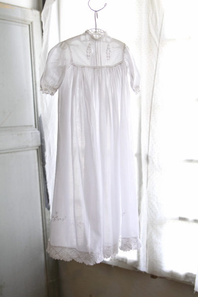 アイリッシュクロッシェ　コットンローンベビードレス　イギリス　アンティークストリュフ 20250718