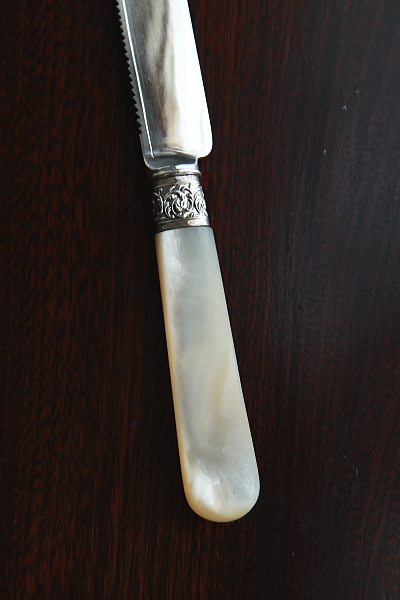 ハンドエングレーヴィング　シルバーケーキナイフ　アンティークストリュフ