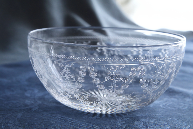 エッチングクリスタルフィンガーボウル　ガラス菓子器　イギリスアンティークストリュフ