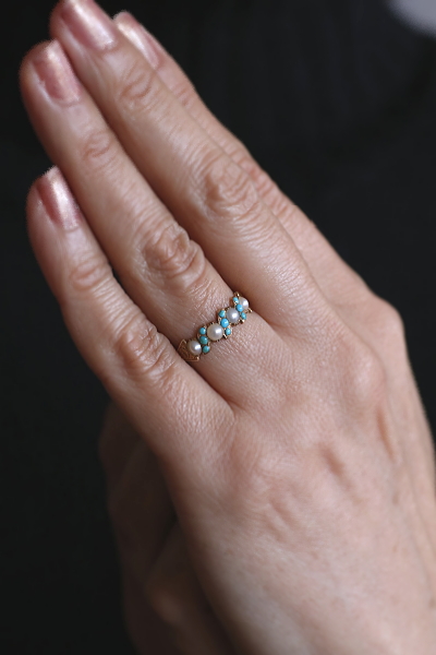 パール&ターコイズリング　ヴィクトリアン　ジョージアンリング　指輪　アンティークジュエリー　イギリス　アンティークストリュフ 20251212