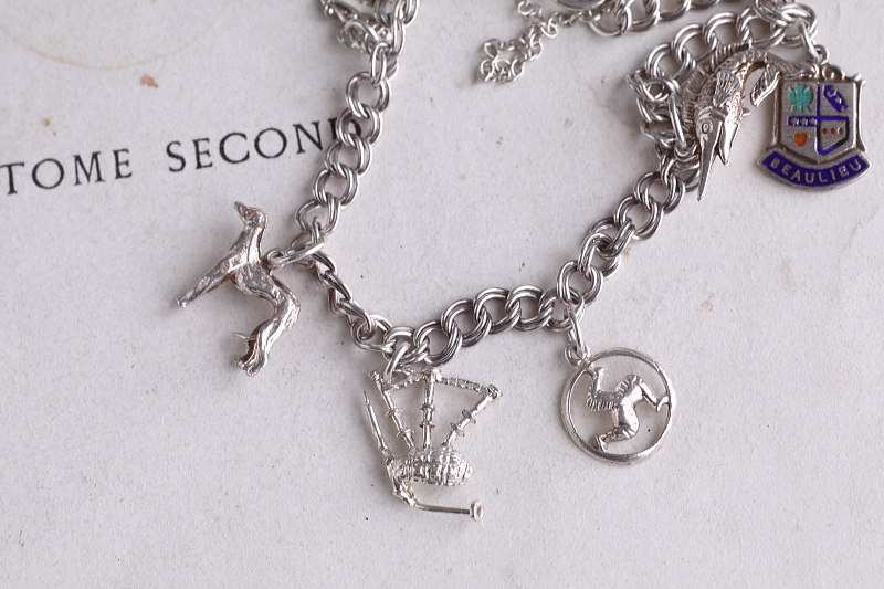 シルバーチャーム　チェーンブレスレット　紋章　イギリス　アンティークストリュフ