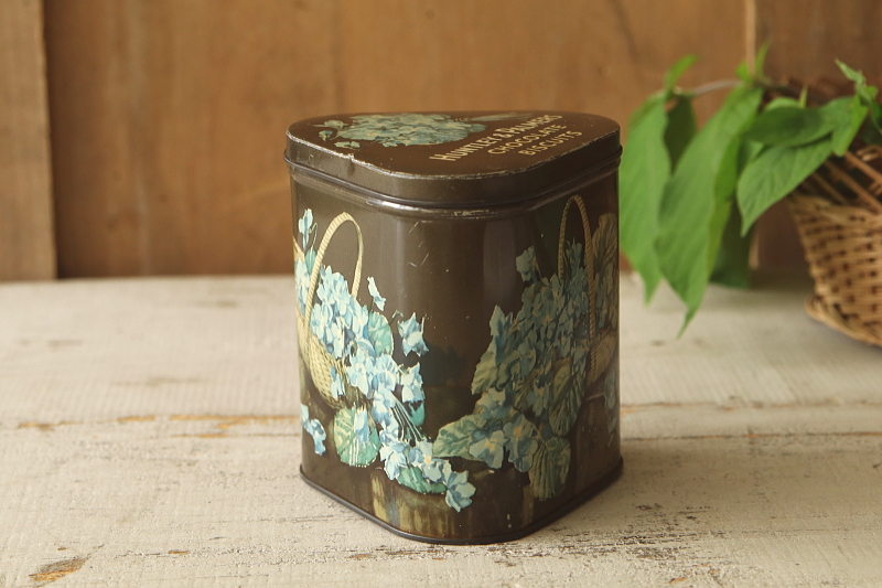 紫陽花のチョコレートビスケットティン　huntley and palmers イギリス　アンティークストリュフ