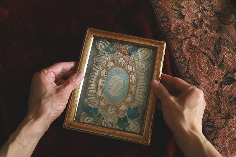 ヴィクトリアングリーティングカード　ヴィンテージフレーム　イギリス　アンティークストリュフ