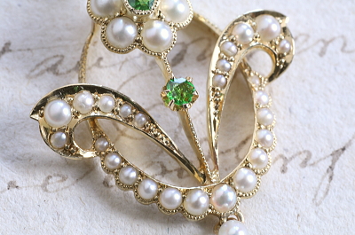 デマントイドガーネット　パールペンダント　アンティークジュエリー　イギリス　アンティークストリュフ 20251210