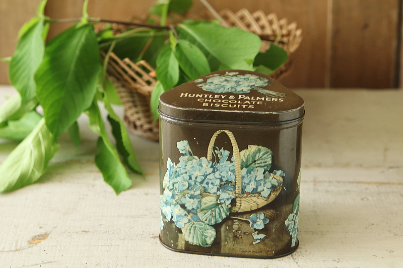 紫陽花のチョコレートビスケットティン　huntley and palmers イギリス　アンティークストリュフ