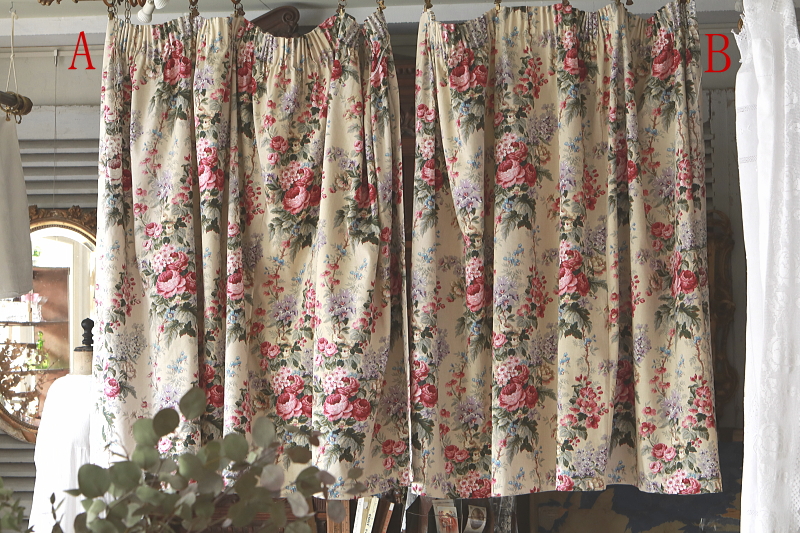 薔薇のヴィンテージカーテン　イギリス　アンティークストリュフ