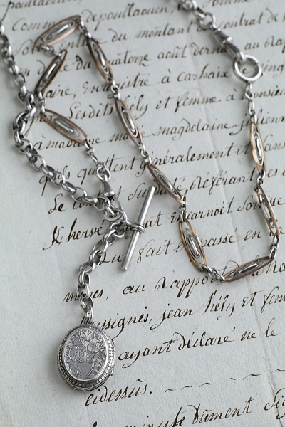 シルバーウォッチチェーンネックレス　イギリス　アンティークストリュフ 20251217