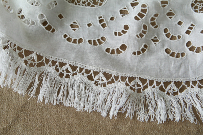 カットワークとレースのループリネンパネル　フランス　アンティークストリュフ