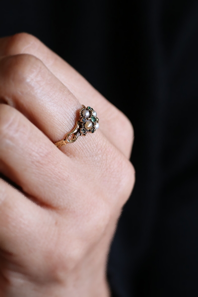 エメラルド&パールリング　ヴィクトリアン　ジョージアンリング　指輪　アンティークジュエリー　イギリス　アンティークストリュフ 20251212