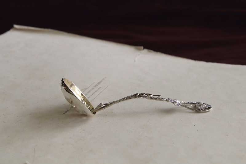 葡萄葉のシルバーサービングスプーン　イギリス アンティークストリュフ
