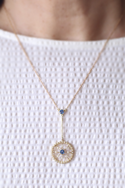 サファイアアンドシードパール　ラヴァリエールネックレス　イギリス