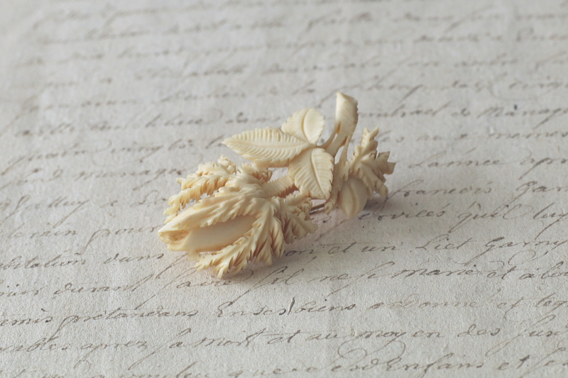 モスローズアイボリーペンダント　カーブドボーンブローチ　ヴィクトリアン　アンティークジュエリー　ヴィンテージアクセサリー　アンティークストリュフ