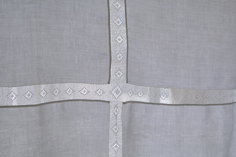 ローズダマスクリネンテーブルクロス　イギリス　アンティークストリュフ