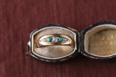 オールドマインカットダイヤ　ターコイズ　ジプシーリング　イギリス　アンティークストリュフ