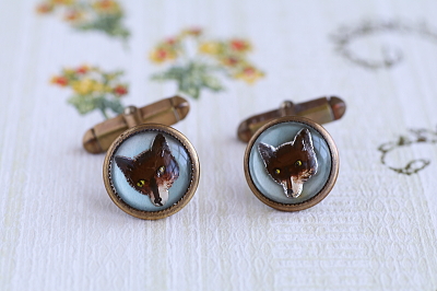 キツネのグラスカフリンクス　ヴィンテージジュエリー　アクセサリー　イギリス　アンティークストリュフ 20251218