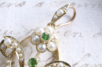 デマントイドガーネット　パールペンダント　アンティークジュエリー　イギリス　アンティークストリュフ 20251210