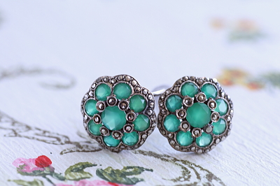 グリーンストーン&マーカサイト　シルバーイヤリング　ヴィンテージジュエリー　アクセサリー　ヨーロッパ　アンティークストリュフ 20251218