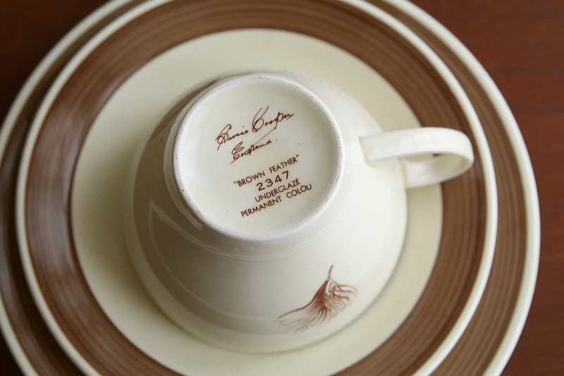 スージークーパー　SUSIE COOPER　ブラウンフェザー　ティートリオ　brown feather イギリス　アンティークストリュフ