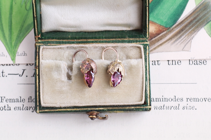 アルマンディンガーネットピアス　ヴィクトリアン　イギリス　果実　アンティークストリュフ