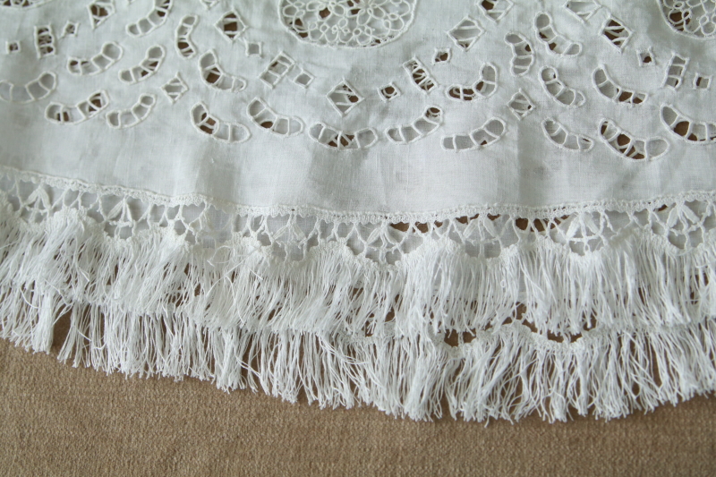 カットワークとレースのループリネンパネル　フランス　アンティークストリュフ