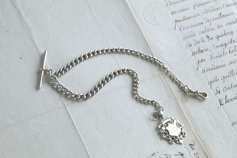 ヴィクトリアン　シルバーアルバートチェーン　イギリス　アンティークストリュフ 20251217