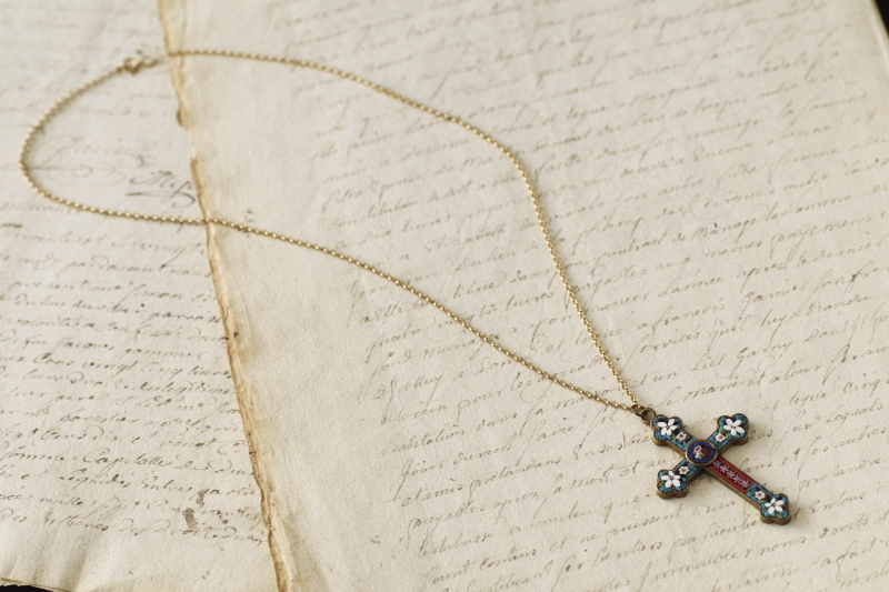 マイクロモザイクのスーベニールブローチとクロスペンダント　イタリア　アンティークストリュフ