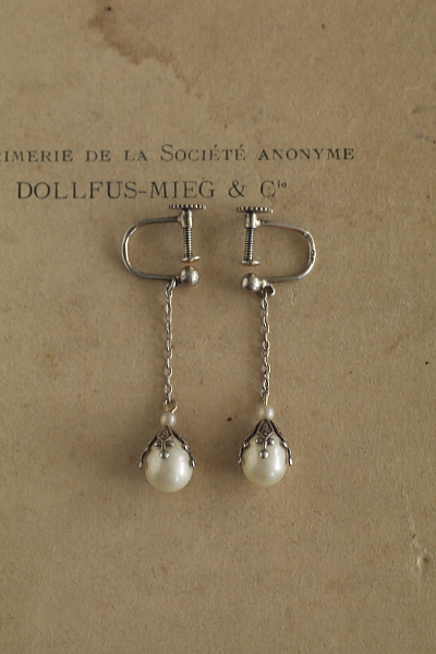 グラスパール　シルバーイヤリング　ヨーロッパ　アンティークストリュフ