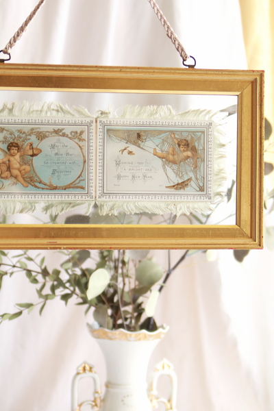 ヴィクトリアングリーティングカード　ハンギングフレーム　イギリス　アンティークストリュフ 20250619