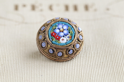 マイクロモザイクブローチ　ワスレナグサ　イタリア　アンティークストリュフ