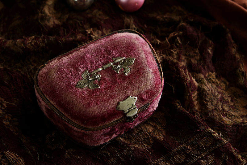 ベロアのソーイングボックス　フランス アンティークストリュフ