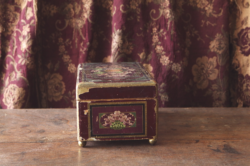 菫の紙貼りグローブボックス　コレクションボックス　ヨーロッパ　アンティークストリュフ