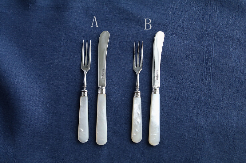 スターリングシルバー　ティーナイフアンドフォーク　マザーオブパール　イギリス　アンティークストリュフ